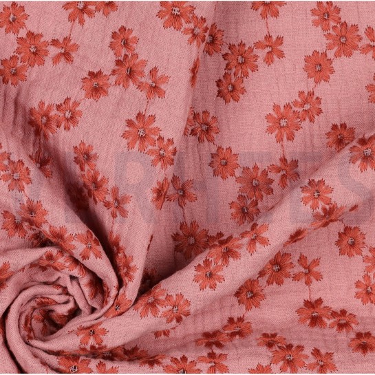 DOUBLE GAUZE EMBROIDERY FLOWERS BLUSH #7