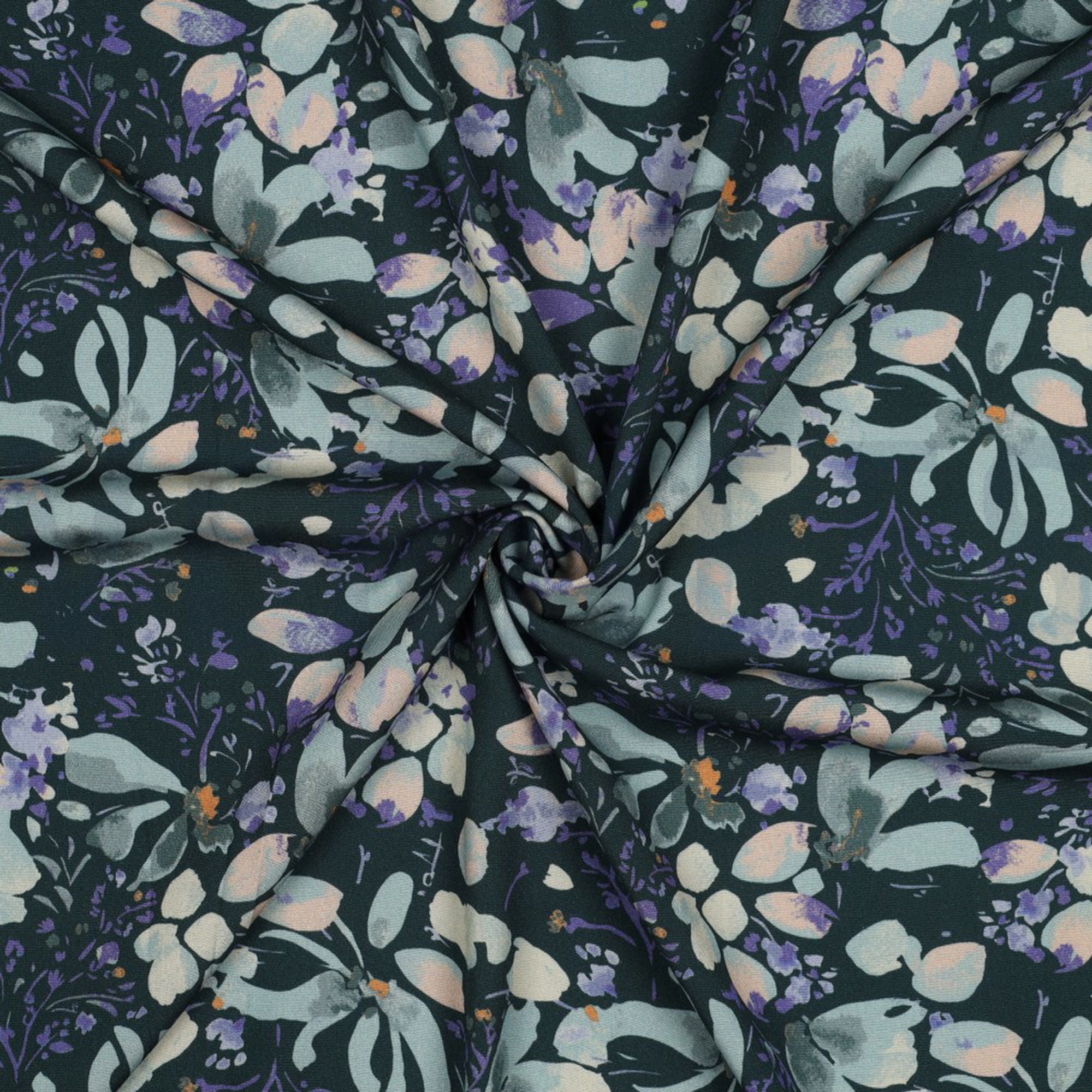 VISCOSE POPLIN STRETCH DIGITAL FLOWERS PETROL (high resolution) #3