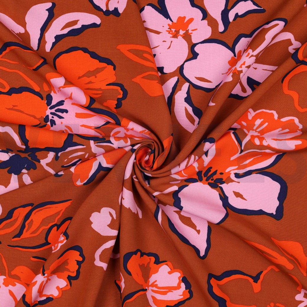LENZING ECOVERO FLOWERS CARAMEL #3