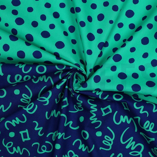 KATOENEN POPLIN GEOMETRISCH DONKERBLAUW / PETROL #7