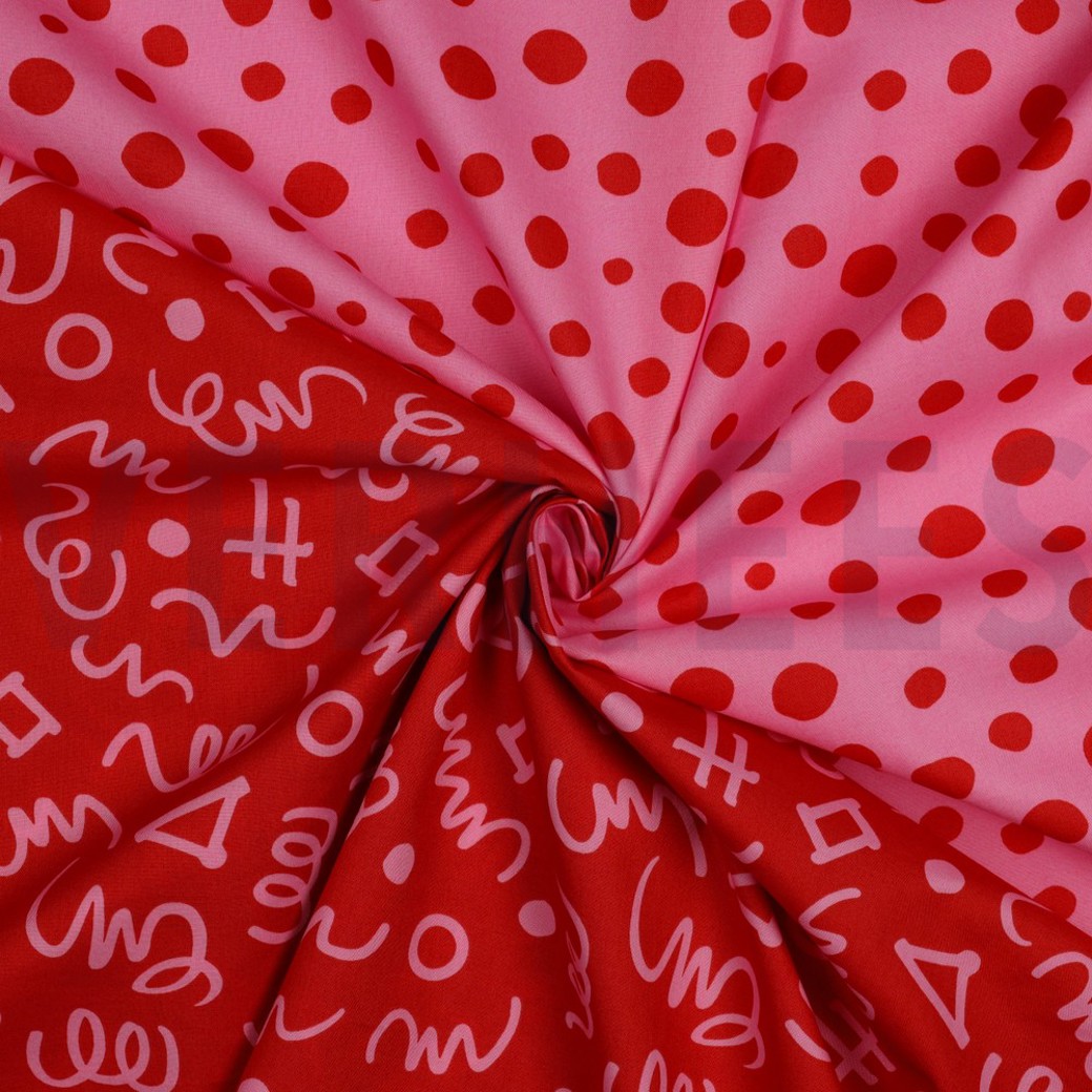 FINE POPLIN GEOMETRICS RED/ PINK #3