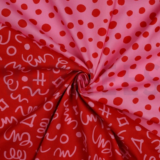BAUMWOLLE POPELINE GEOMETRISCH ROT / ROSA #7