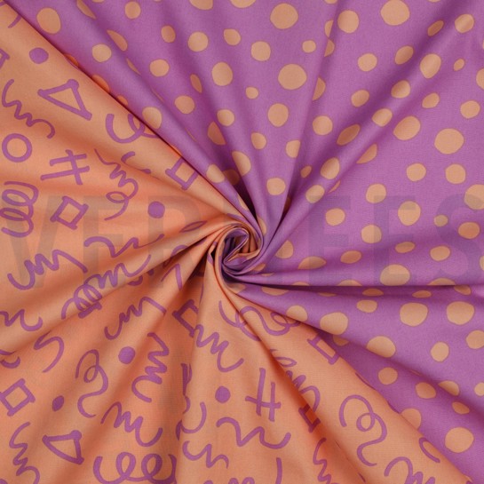 KATOENEN POPLIN GEOMETRISCH PERZIK / PAARS #7