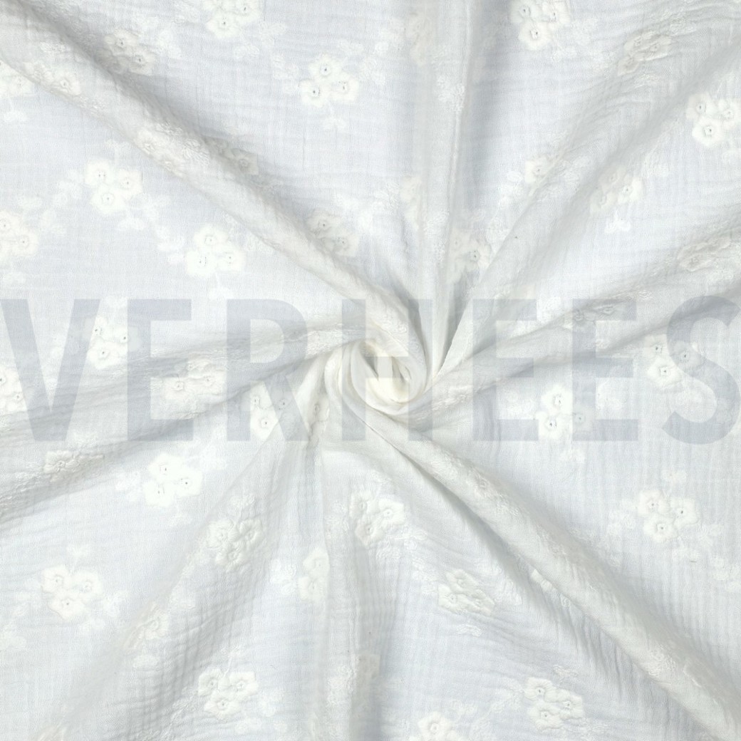 DOUBLE GAUZE EMBROIDERY FLOWERS WHITE #3