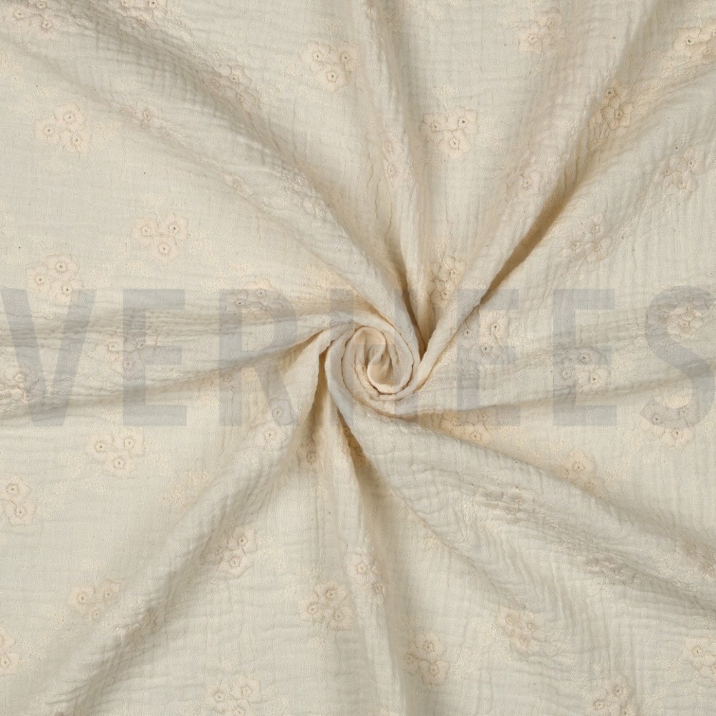 DOUBLE GAUZE EMBROIDERY FLOWERS NATURAL #3
