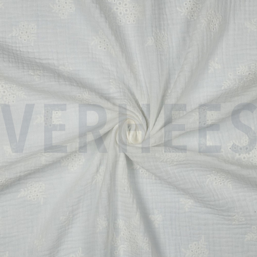 DOUBLE GAUZE EMBROIDERY FLOWERS WHITE #3