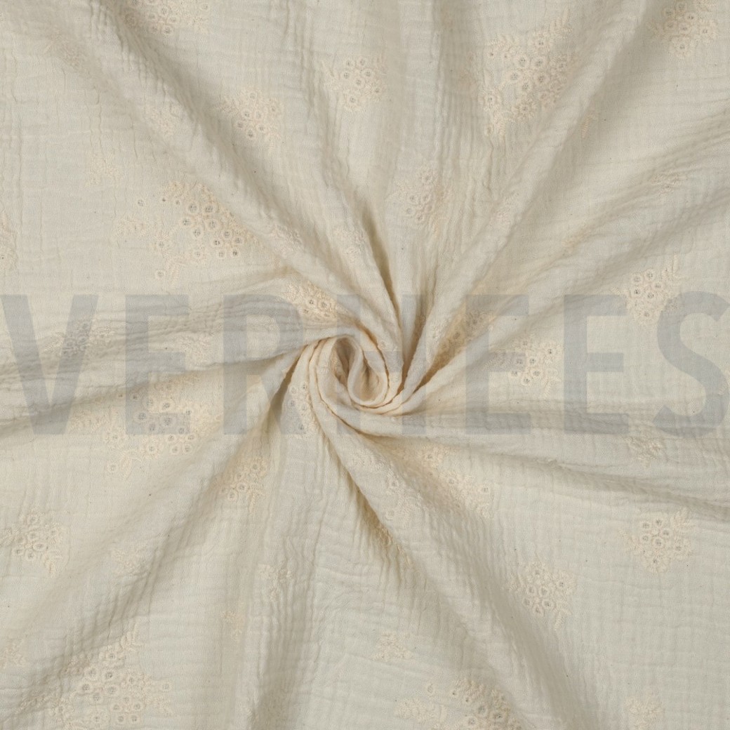 DOUBLE GAUZE EMBROIDERY FLOWERS NATURAL #3