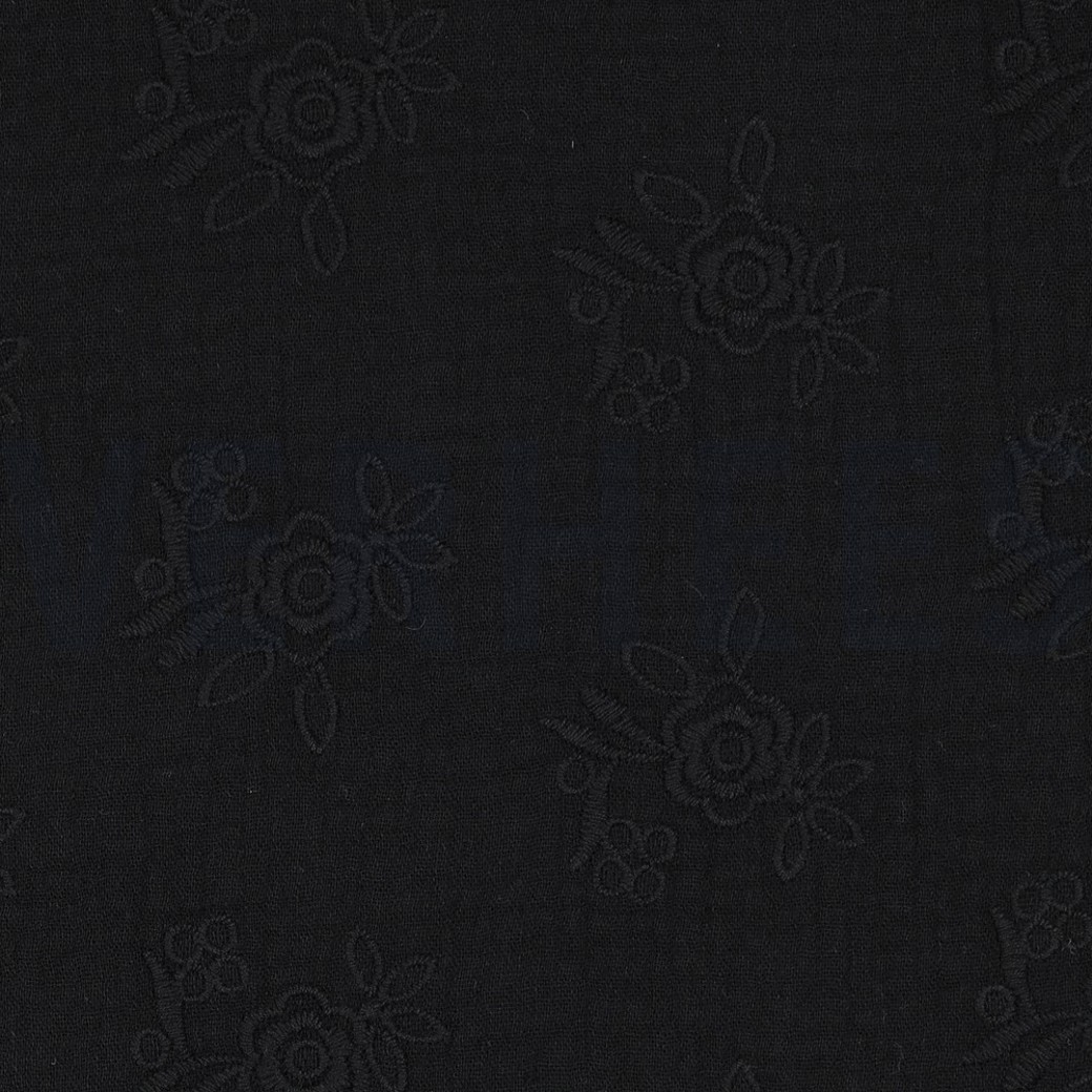DOUBLE GAUZE EMBROIDERY FLOWERS BLACK #3