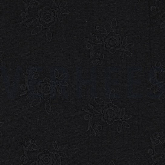 DOUBLE GAUZE EMBROIDERY FLOWERS BLACK #7