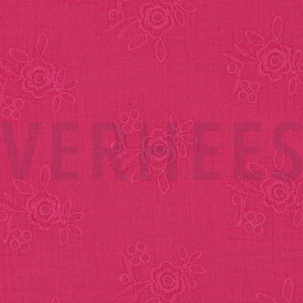 DOUBLE GAUZE EMBROIDERY FLOWERS FUCHSIA #3