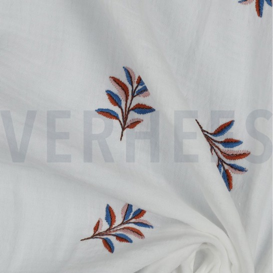 DOUBLE GAUZE EMBROIDERY LEAVES WHITE #7