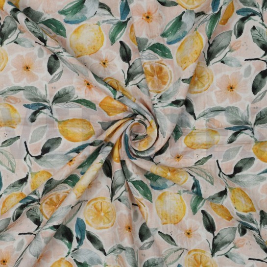 DOUBLE GAZE DE COTON CITRONS PÊCHE #7