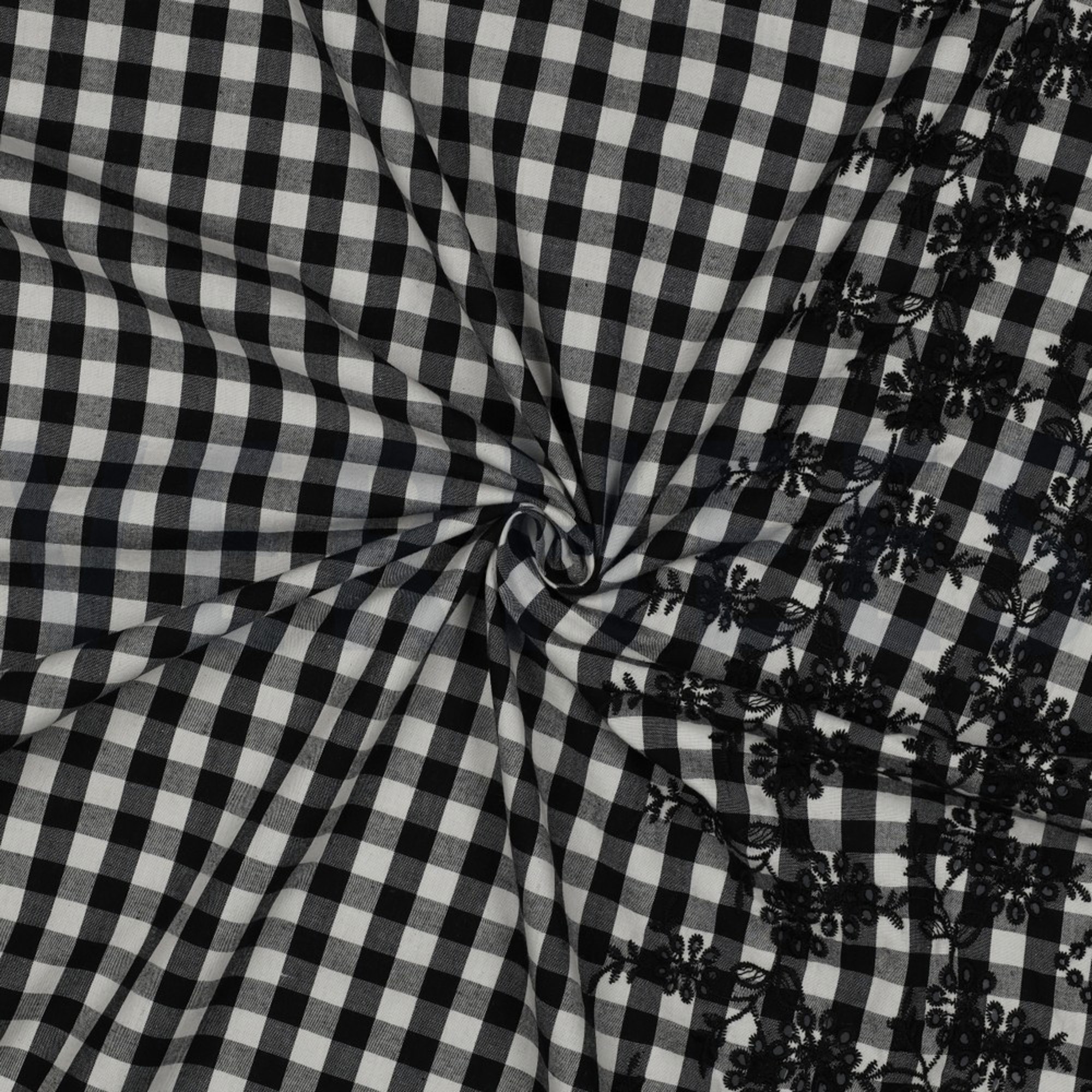 COTTON CHECKS ONE-SIDE BORDER ONE-SIDE SCALLOP BLACK / WHITE (high resolution) #3