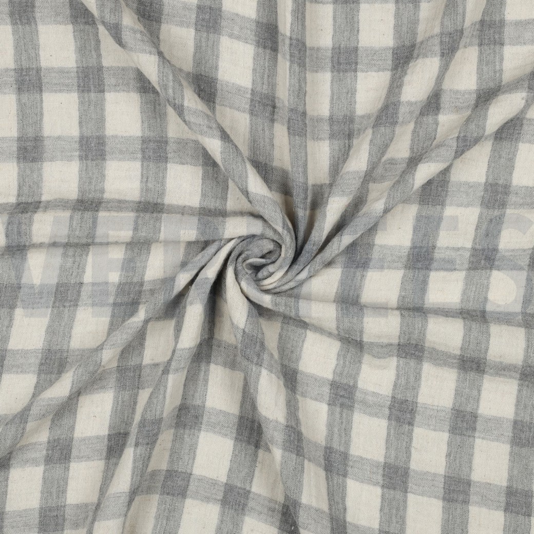 DOUBLE GAUZE LINEN YARN DYED CHECKS GREY / NATURAL #3