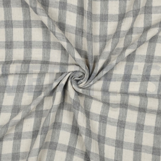 DOUBLE GAUZE LINEN YARN DYED CHECKS GREY / NATURAL #7