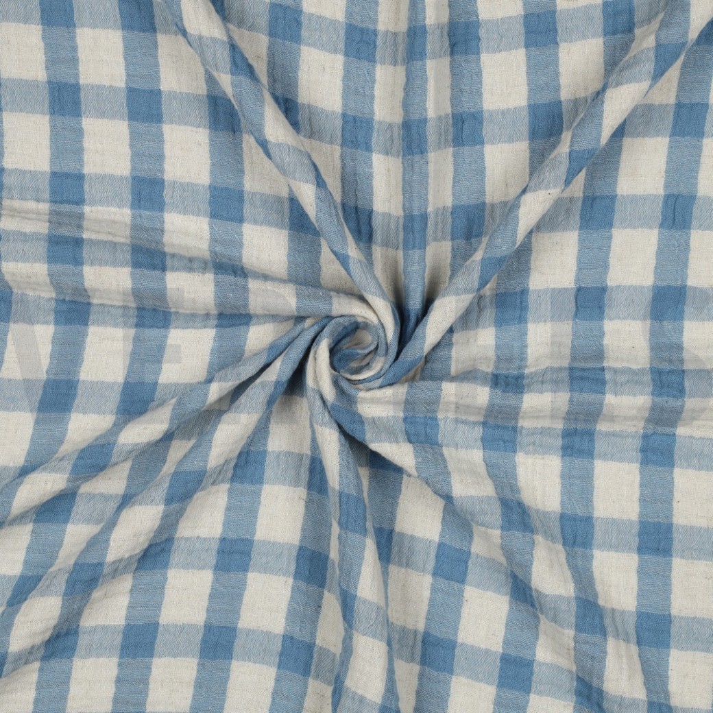 DOUBLE GAUZE LINEN YARN DYED CHECKS LIGHT BLUE / NATURAL #3