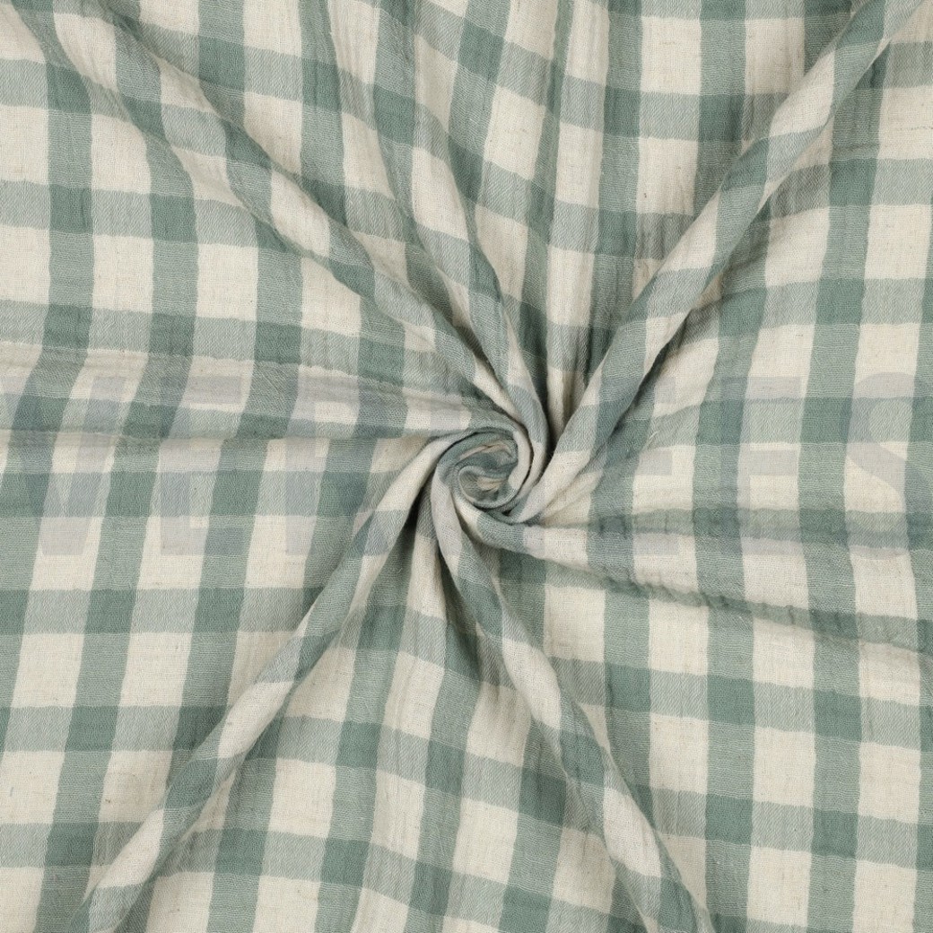 DOUBLE GAUZE LINEN YARN DYED CHECKS SAGE / NATURAL #3