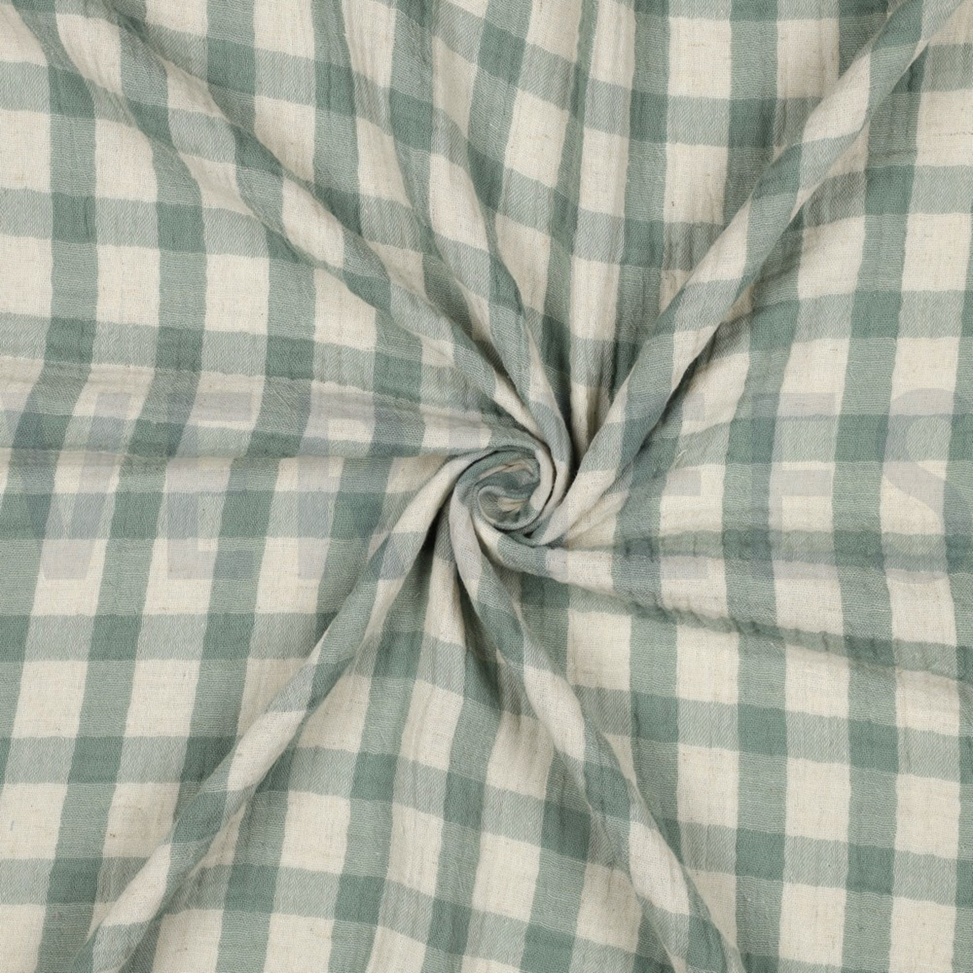 DOUBLE GAUZE LINEN YARN DYED CHECKS SAGE / NATURAL (high resolution) #3
