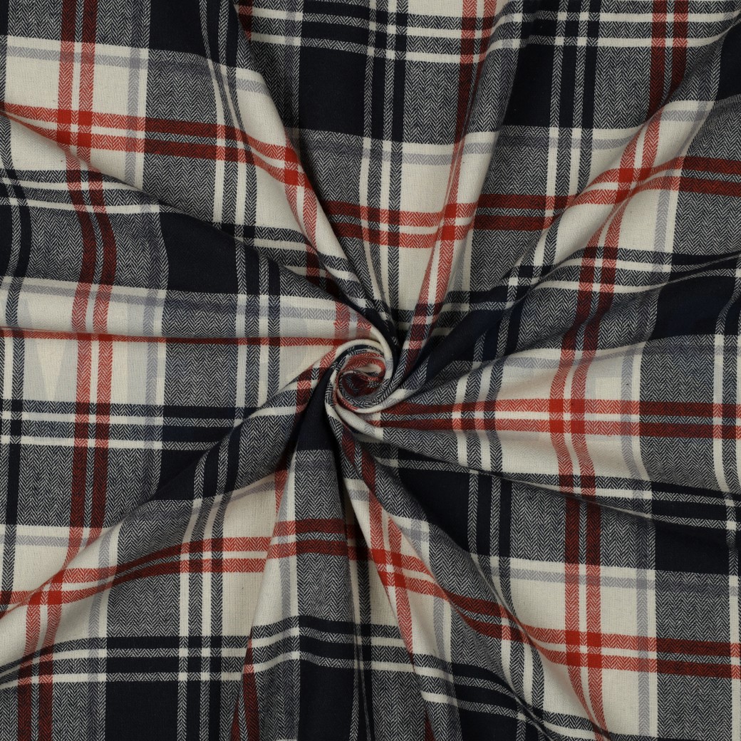 COTTON YARN DYED BRUSHED CHECKS NAVY / BRIQUE #3