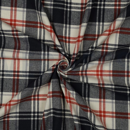 BAUMWOLLE GARNGEFÄRBT ANGERAUT KAROS MARINEBLAU #7