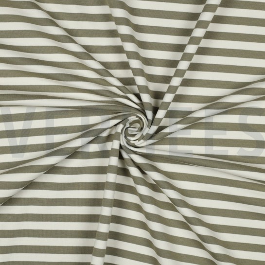 FRENCH TERRY GARNGEFÄRBT STREIFEN MOOSGRÜN / OFFWHITE #7