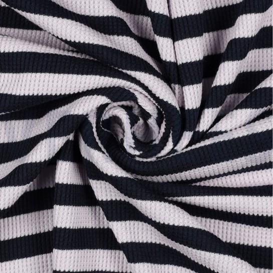 WAFFLE YARN DYED STRIPES NAVY / LILAC #7