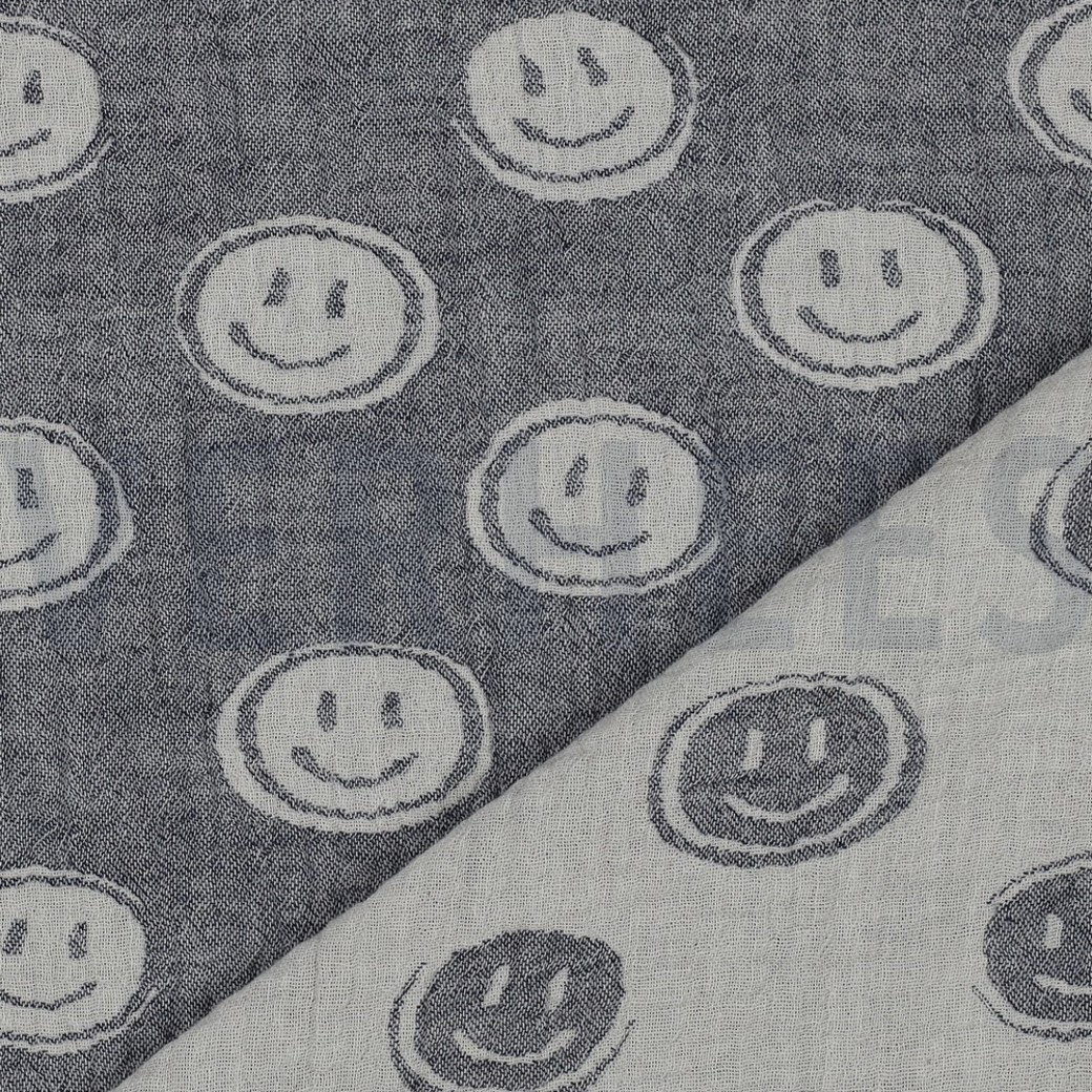 DOUBLE GAUZE JACQUARD SMILEY NAVY / ECRU #3
