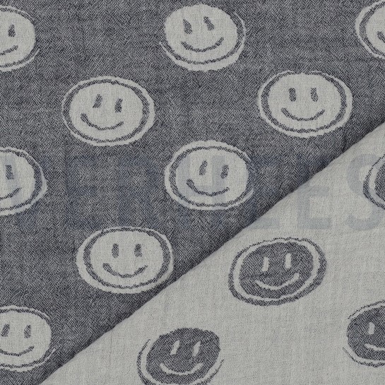 MUSSELIN JACQUARD SMILEYS MARINEBLAU / ECRU #7