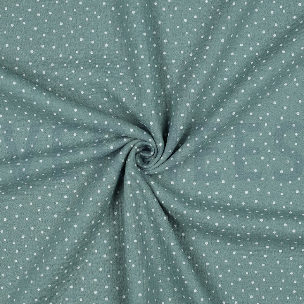 DOUBLE GAUZE LITTLE DOTS OLD GREEN #3