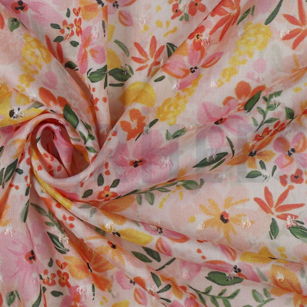 VISCOSE DOBBY DIGITAL FLOWERS WHITE #3