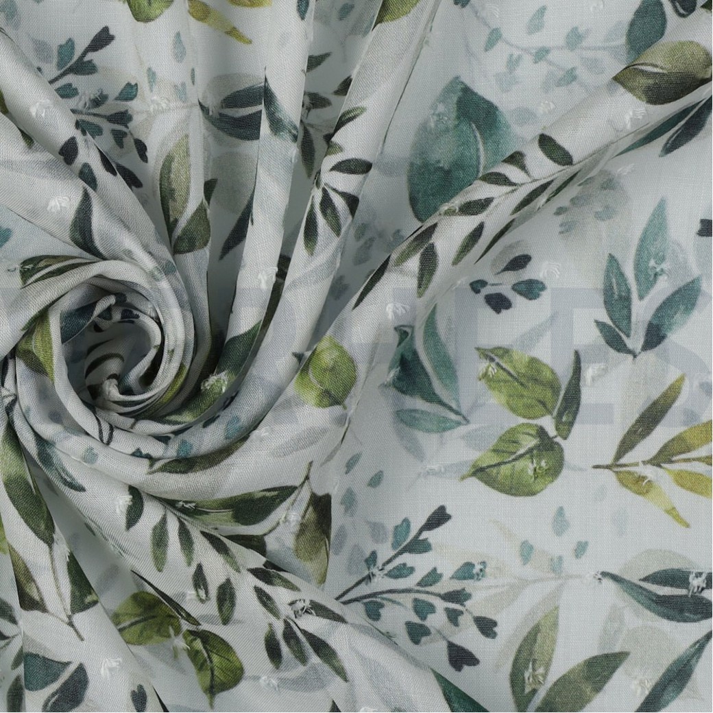 VISCOSE DOBBY DIGITAL LEAVES WHITE #3