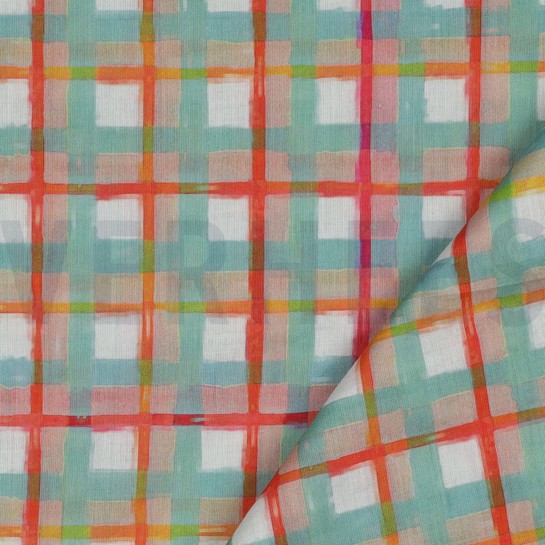 KATOEN VOILE DIGITAAL RUITEN DONKER MINT #7