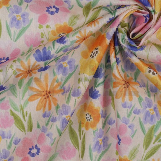 COTON VOILE NUMÉRIQUE FLEURS PÊCHE #7