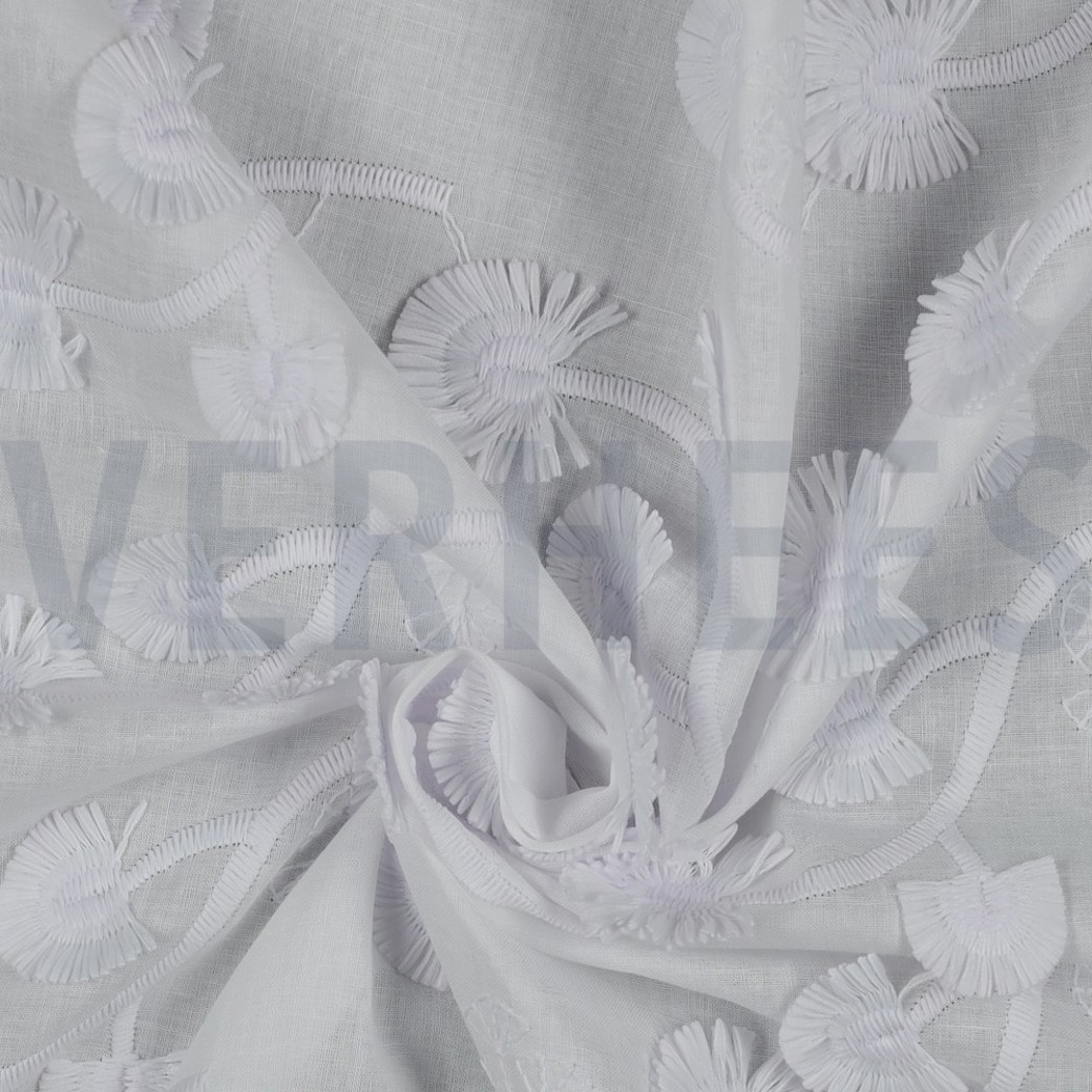 COTTON VOILE EMBROIDERY FLOWERS WHITE #3