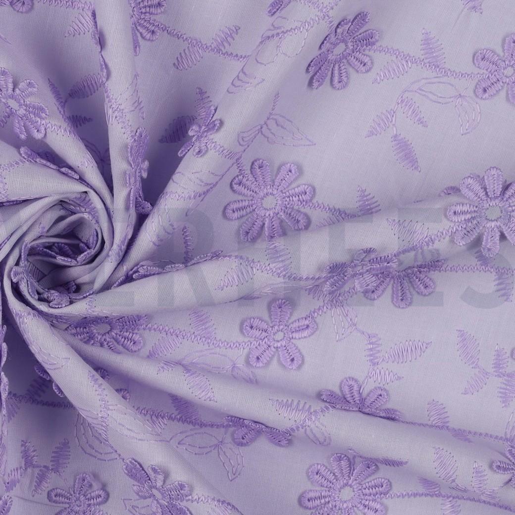 COTTON VOILE EMBROIDERY FLOWERS LILAC #3