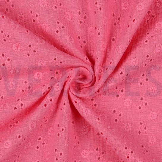 DOUBLE GAUZE EMBROIDERY BLOEMEN ROZE #7