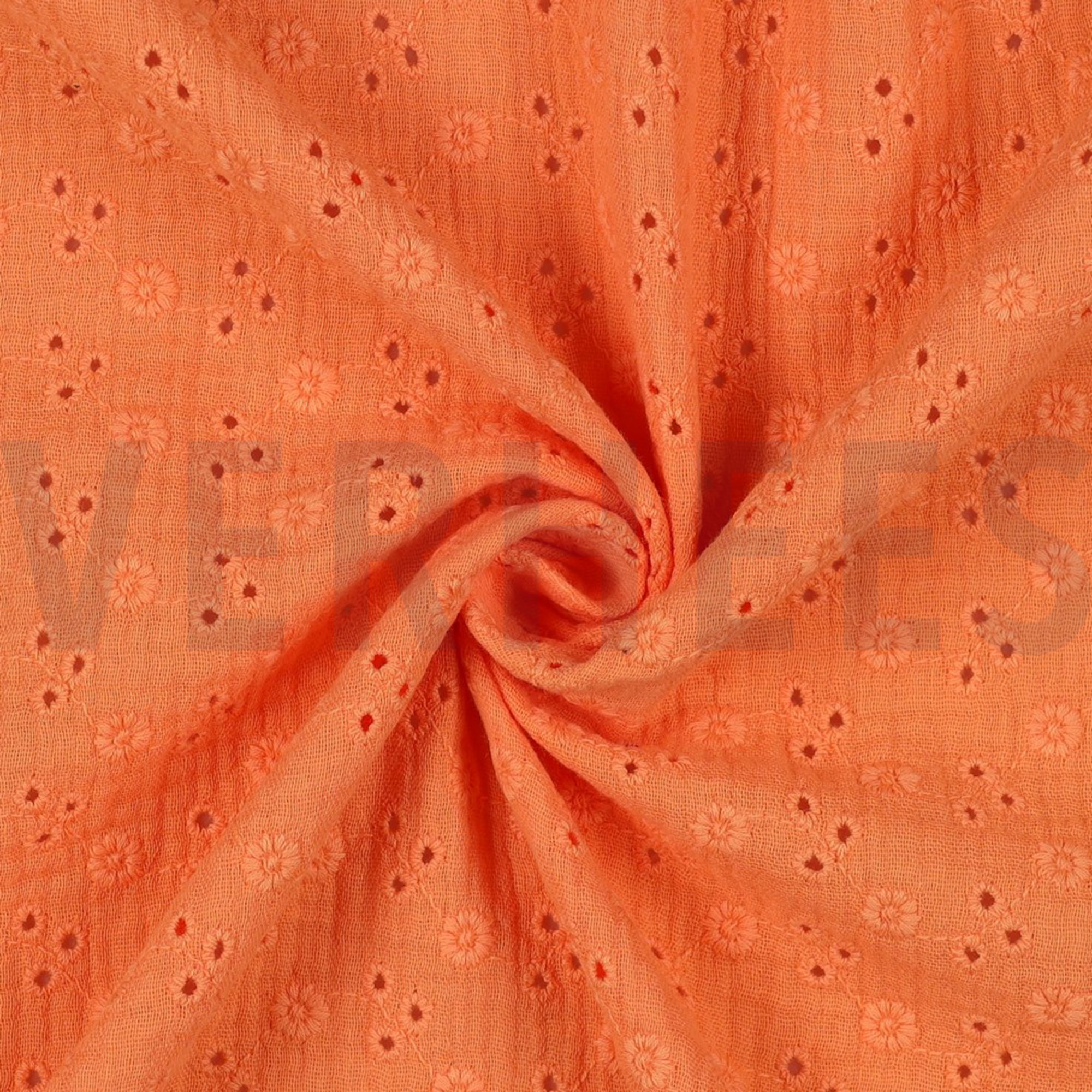 DOUBLE GAUZE EMBROIDERY FLOWERS ORANGE (high resolution) #3