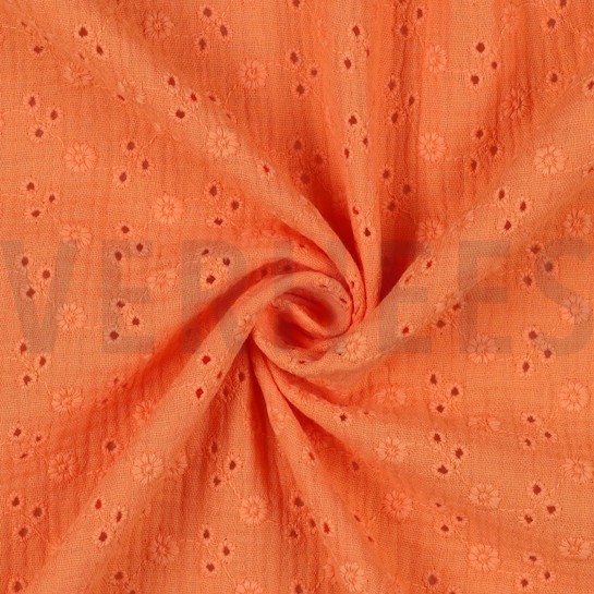 DOUBLE GAUZE EMBROIDERY FLOWERS ORANGE #7