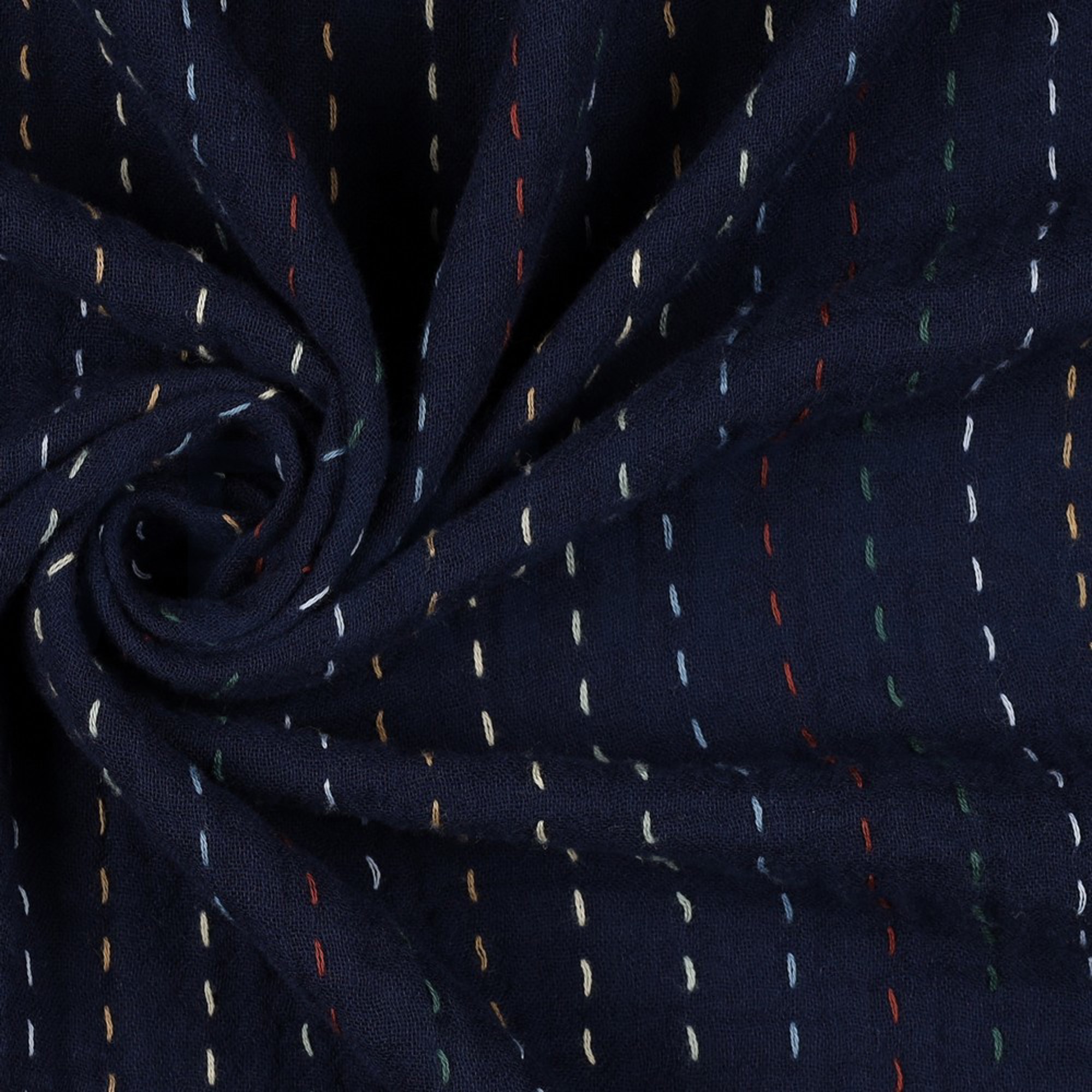 DOUBLE GAUZE EMBROIDERY STRIPES DARK BLUE (high resolution) #3