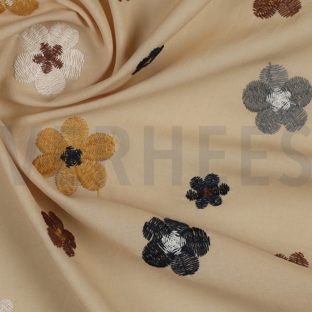 COTTON VOILE EMBROIDERY FLOWERS SAND #3
