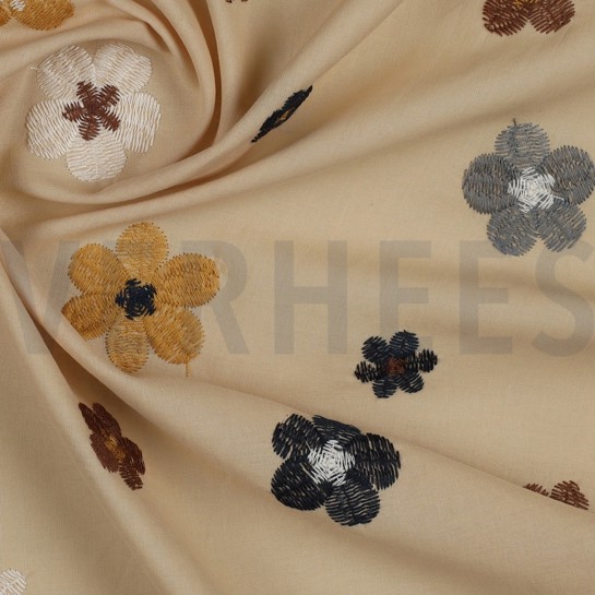 KATOEN VOILE EMBROIDERY BLOEMEN ZAND #7