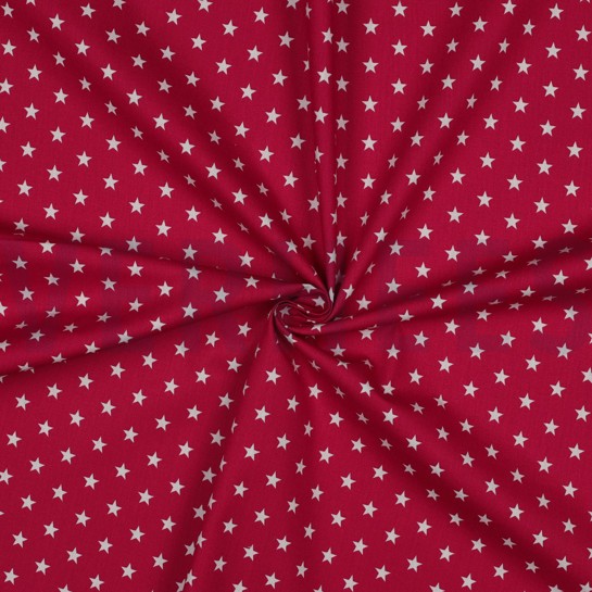 KATOENEN POPLIN KLEINE STERREN KERSENROOD #7