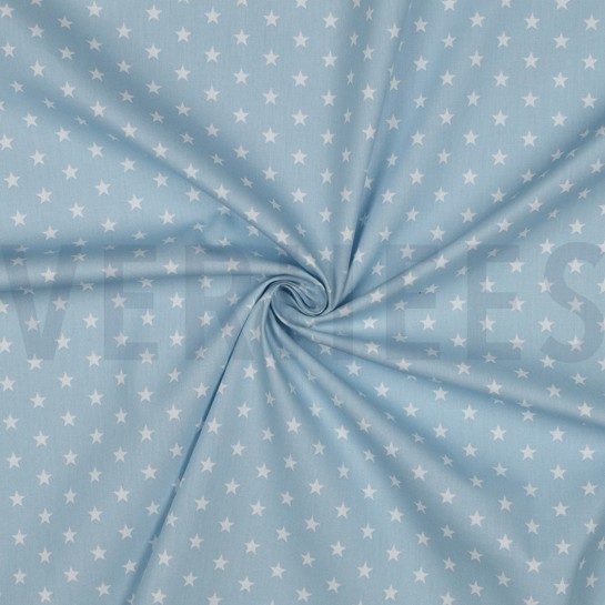 KATOENEN POPLIN KLEINE STERREN LICHTBLAUW #7