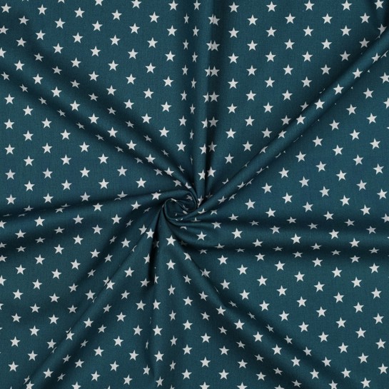 KATOENEN POPLIN KLEINE STERREN PETROL #7