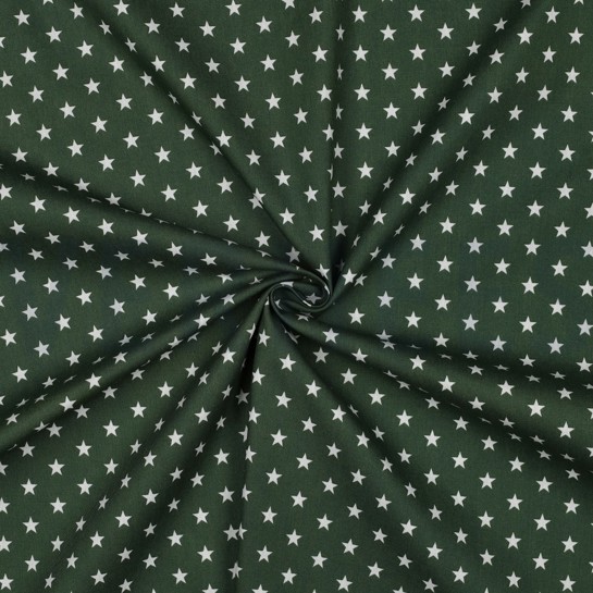 KATOENEN POPLIN KLEINE STERREN DONKERGROEN #7