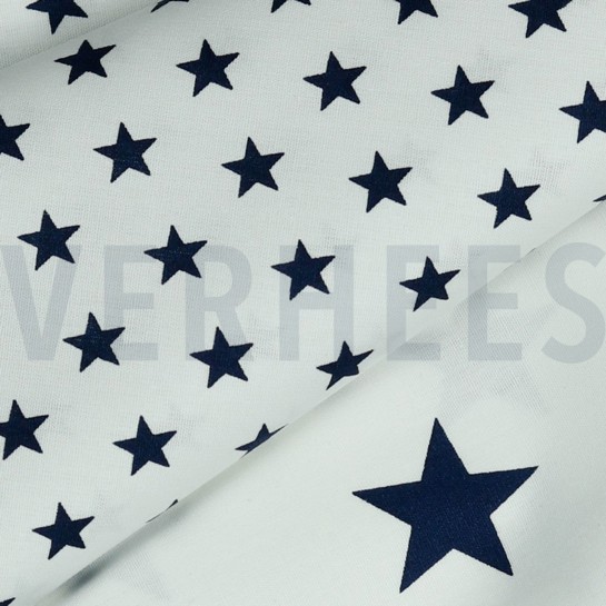 BAUMWOLLE POPELINE KLEINE STERNE WEISS / MARINEBLAU #7