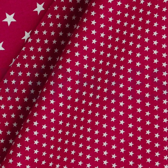 KATOENEN POPLIN MINI STERREN KERSENROOD #7