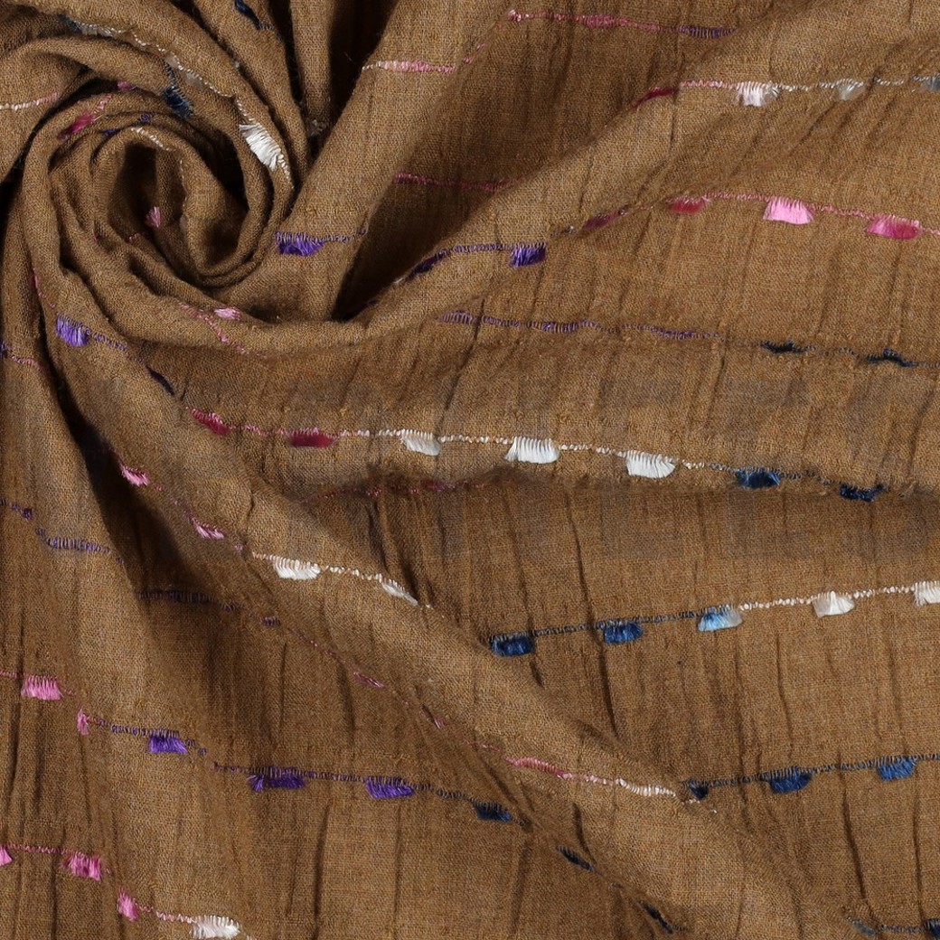 CRINKLE COTTON DOBBY STRIPE CAMEL #3