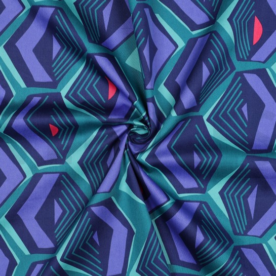 BAUMWOLLE SATIN GEOMETRISCH PETROL #7