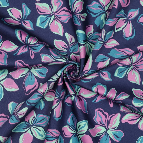 BAUMWOLLE SATIN BLUMEN MARINEBLAU #7